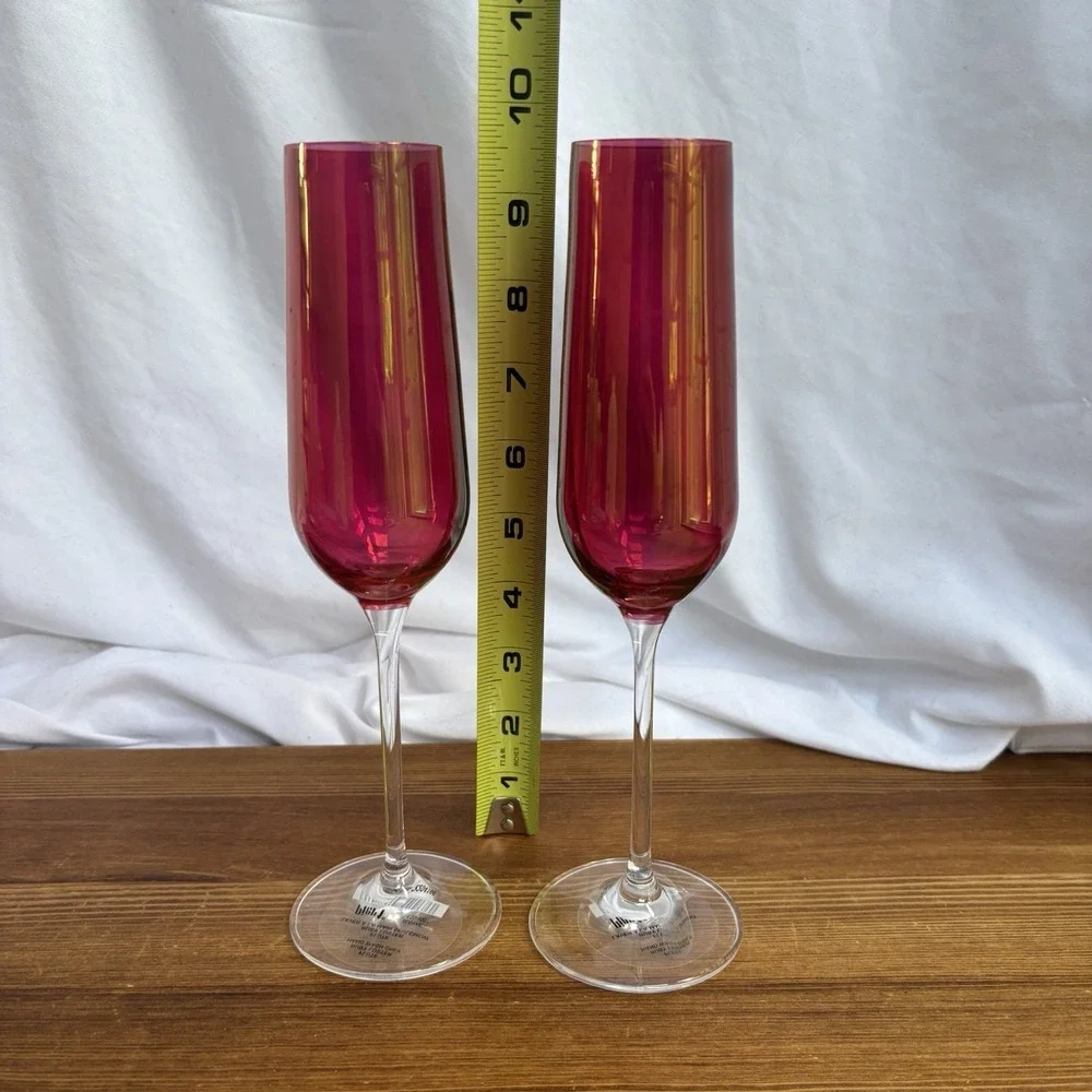 Pier 1 Ruby Luster Champagne Flutes Set of 2 Slovakia Hand Wash‎ Only 10.5